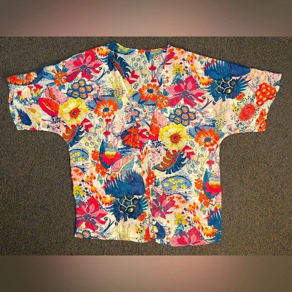 Colorful Swimsuit Cover Up Kimono Whisical Fairy Floral Birds Boho Art to Wear - Picture 1 of 12